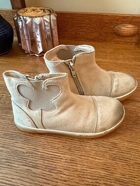 Livie & Luca Girls' Beige Suede Butterfly Ankle Boots